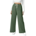 thumbnail image 1 of Women's Casual Waffle Pattern Pants, Relaxed Fit with Elastic Waist and Drawstring for Daily Wear, Comfortable Lounge Pants with Soft Breathable Fabric,Dark Green,M, 1 of 8