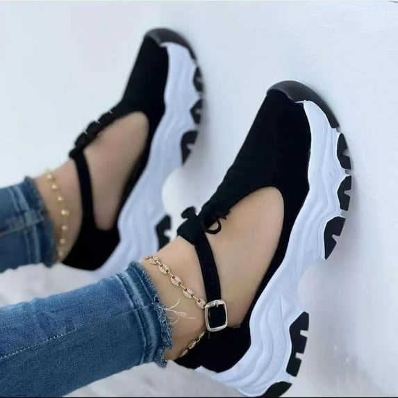 Women's Casual Walking Shoes Thick Sneakers Color Matching Shoes for Camping Indoor Walking Black 43
