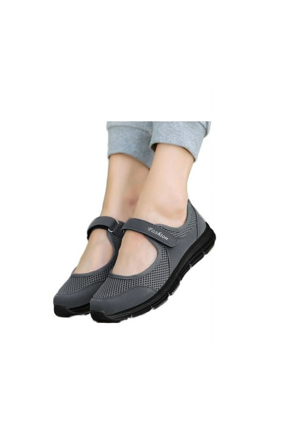 Women's Casual Walking Sneakers Lightweight Breathable Flat Mary Jane Shoes Air Cushion Walking Sneakers for Elderly Swollen Feet Outdoor Shoes with Fully Adjustable Closures Easy on/Off for Women