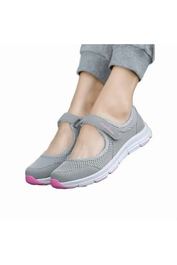 Women's Casual Walking Sneakers Lightweight Breathable Flat Mary Jane Shoes Extra Wide Diabetic Edema Shoes with Fully Adjustable Closures Easy On/Off, Air Cushion for Elderly Swollen Feet Outdoor