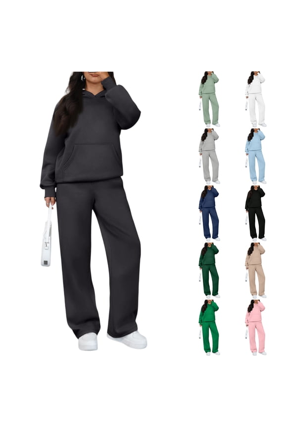 Women's Casual Warm Hoodie Casual Pants Winter Sports Suit, with Drawstring for Lounge and Winter Activities,Dark Gray,XL