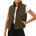 thumbnail image 1 of Women's Casual Warm Solid Color Pocket Jacket Jacket Vest Padded Holiday Outfits for Women Dressy Fall Must Haves for Women Quilted Leather Sleeve Coat Heated Gear Let Her Vest Womens Work Vest Chest, 1 of 7
