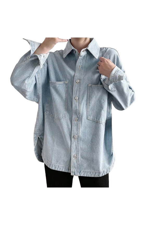 Women's Casual Wash Denim Jacket Oversized, Soft, with Pockets, for Spring, Fall & Winter