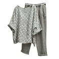 thumbnail image 1 of Women's Casual Wave Point Prints Linen Button Shirt High Waist Loose Pocket Pant Two Piece Top And Bottom Set Plaid Suit plus Size Sexy Outfits for Women Snow Apparel Women Popover Romper Freezer, 1 of 4