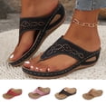 thumbnail image 1 of Women's Casual Wedge Thong Flip Flops Open Toe Comfortable Studded Cutout Thick Platform Summer Beach Sandals for Vacation Walking House Shoes Wide Width Options, 1 of 7