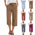 thumbnail image 1 of Women's Casual Wide Leg Capri Pants Elastic Waist Drawstring Lightweight Cropped Trousers with Pockets Brown S, 1 of 6