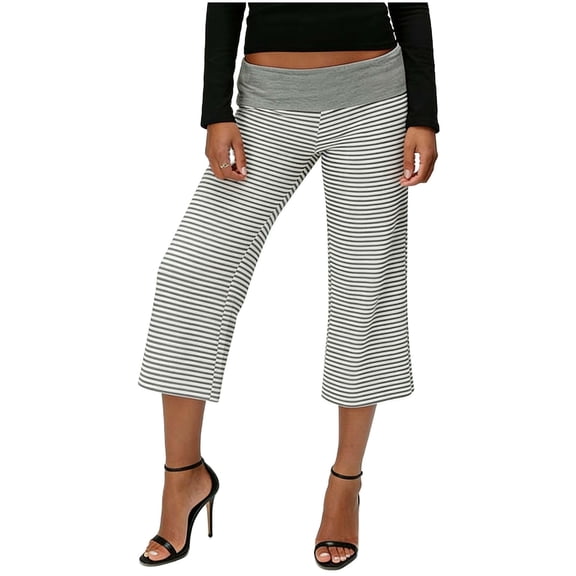 Women's Casual Wide Leg Cropped Pants Low Rise Fold Over Stretch Gaucho Pants for Summer Beach Holiday Streetwear Gray S