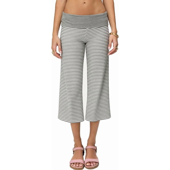 Women's Casual Wide Leg Cropped Pants Low Rise Fold Over Stretch Gaucho Pants for Summer Beach Holiday Streetwear