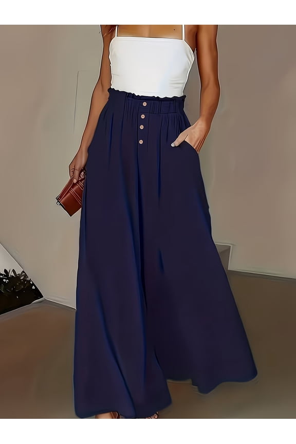Women's Casual Wide Leg Culottes Pants Comfy High Elastic Waist Palazzo Pants