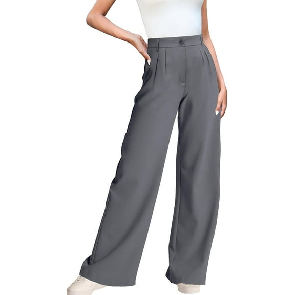 Women's Casual Wide Leg Dress-Pants, High Elastic Waisted in The Back Business Flowy Trousers with Pockets