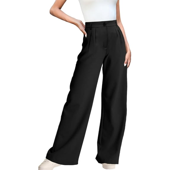 Women's Casual Wide Leg Dress-Pants, High Elastic Waisted in The Back Business Flowy Trousers with Pockets