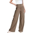 thumbnail image 1 of Women's Casual Wide Leg Dress-Pants, High Elastic Waisted in The Back Business Flowy Trousers with Pockets, 1 of 5