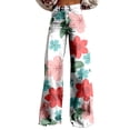 thumbnail image 1 of Women's Casual Wide Leg High Waisted Pants Vintage Floral Print Straight Stretch Pants with Pockets Sweatpants, 1 of 4