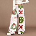 thumbnail image 1 of Women's Casual Wide Leg Pants, Christmas Print Elastic Waist Loose Plush Trousers, Cozy Winter Trousers for Indoor and Outdoor Casual Wear,Light pink,2XL, 1 of 4