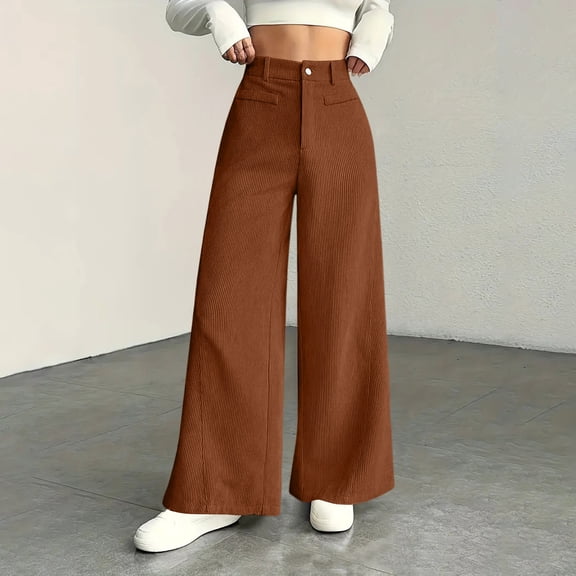 Women's Casual Wide Leg Pants, High Waist Loose Slimming Solid Color Long Trousers, Comfort Fashion Bottoms for Office, Travel and Daily Wear,Ginger,S