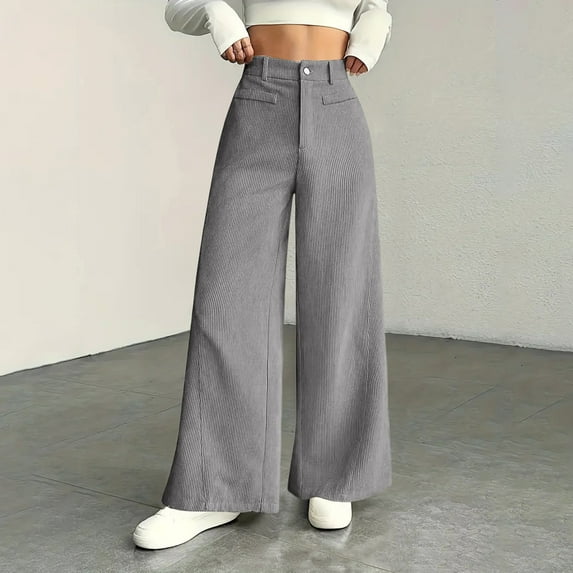 Women's Casual Wide Leg Pants, High Waist Loose Slimming Solid Color Long Trousers, Comfort Fashion Bottoms for Office, Travel and Daily Wear,Gray,2XL