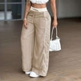 thumbnail image 1 of Women's Casual Wide Leg Pants Lightweight Drawstring Waist with Side Pockets Summer Comfy Slacks Khaki S, 1 of 5