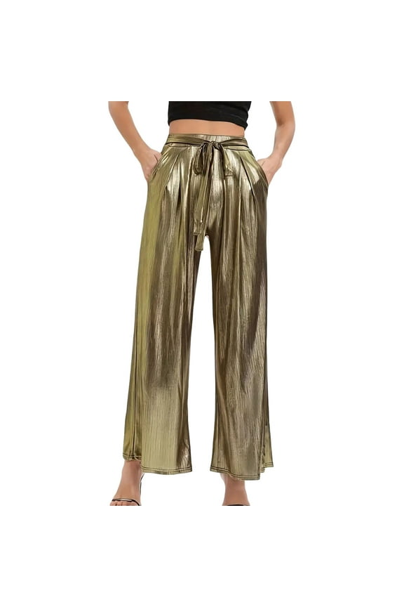 Women's Casual Wide Leg Pants Sexy Nightclub Outfit Comfortable Stretchy High Waist Trousers Fashionable Wear