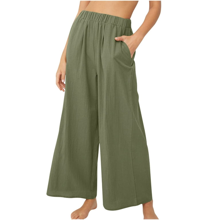 Cheap Summer Wide Leg Pants Women Casual Elastic Waist Plus Size