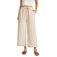 thumbnail image 1 of SWQZVT Women's Casual Wide Leg Pants Wide Leg Pants Drawstring Elastic Mid Waist Pants with Pockets Khaki, 1 of 7
