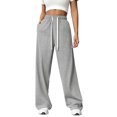 thumbnail image 1 of Women's Casual Wide Leg Pants with Drawstring Elastic Waist - Lightweight Loose Trousers for Daily Wear, 1 of 6