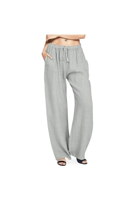 Women's Casual Wide Leg Trousers with Elastic Waist and Adjustable Drawstring for Comfortable Everyday Wear