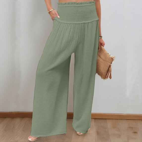 Women's Casual Wide Leg Wide Leg Casual Pants Pocket Gathered High Waist Trousers Pants Jumpsuit for Women Casual plus Size Sweatpants for Women Comfortable Pants for Women Casual Women Pants Casual