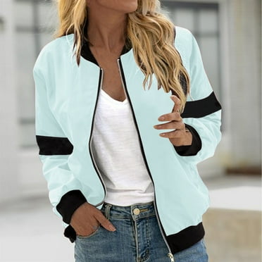 Women's Casual Windbreaker Jacket Fashion Solid Color Pocket Zipper Top Outerwear Jacket on Clearance