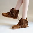 thumbnail image 1 of Women's Casual Winter Ankle Boots with Fringe Tassels, Round Toe, Side Zipper, Comfortable Flat Shoes for Outdoor & Indoor Wear Khaki, 1 of 9