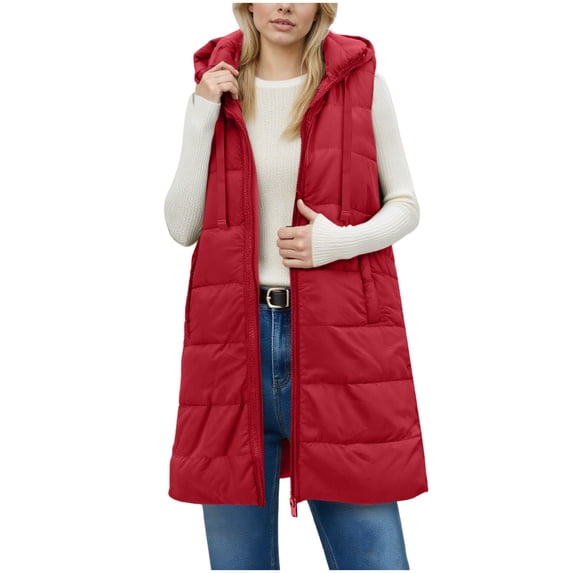 Women's Casual Winter Long Puffer Stand Collar Sleeveless Puffy Jacket Coat With Pockets For Warmth