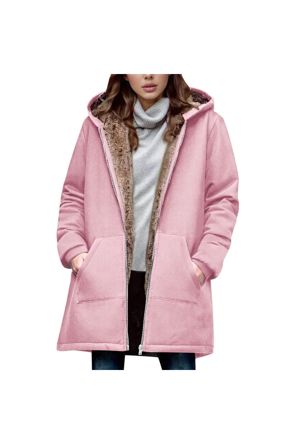 Women's Casual Winter Warm Fleece Lined Hooded Coat Long Jacket Zip Up Thick Sherpa Parka Outerwear with Pockets