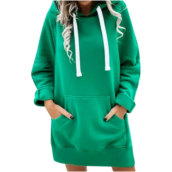 Women's Casual Winter Warm Fleece Lined Long Hooded Sweatshirt Thick Tunic Pullover Hoodies with Kangaroo Pockets