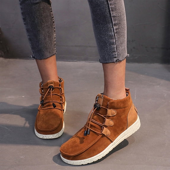 Women's Casual Winter Warm Walking Shoes, Round Toe Lace Up Fleece Lined Cotton Boots Design with Cushion Sole, Cozy Sneakers for Cold Weather Daily Wear