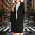 thumbnail image 1 of Women's Casual Woolen Pea Coat Long Sleeve Elegant Hooded Overcoat Fall Winter Warm Jacket with Pocket New Womens Jackets Fall Fashion Black XL, 1 of 9