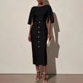 thumbnail image 1 of Women's Casual Work Bodycon Midi Dresses Half Sleeve Round Neck Formal Wedding Elegant Cocktail Party Pencil Dress Black XL, 1 of 6