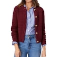 thumbnail image 1 of Women's Casual Work Cardigan Sweater, Cropped Button Down Textured Knit Top, Versatile Crew Neck Jacket for Office & Daily Wear, 1 of 7