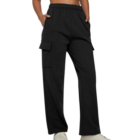 Women's Casual Workout Cargo Pants - Elastic Waist, Side Pockets, True to Size Fit for Home/Sport, Cold Wash & Hang Dry, Multiple Sizes