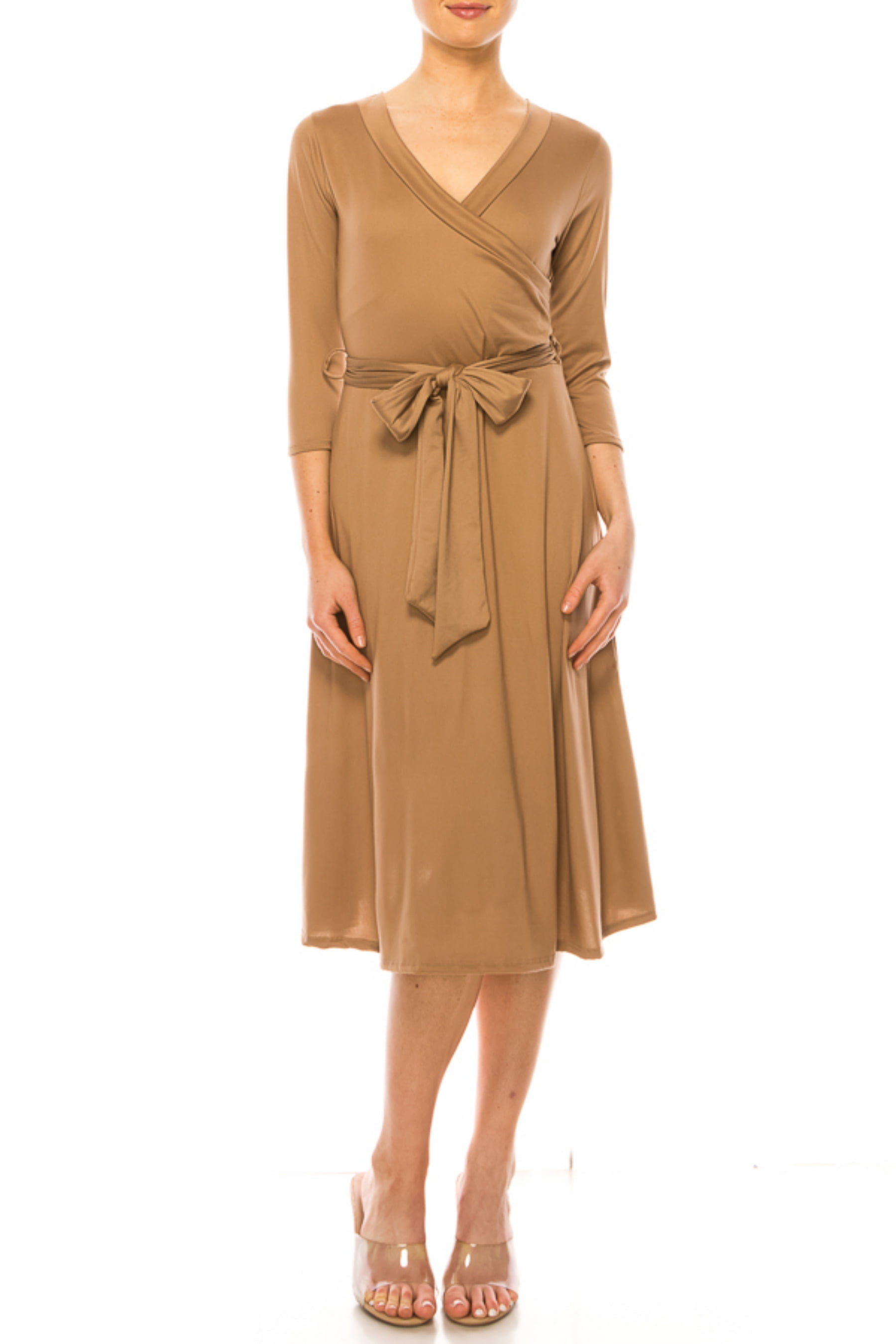 Women's Casual Wrap Dress 3/4 Sleeve V Neck With Waist Tie