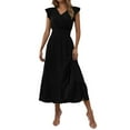 thumbnail image 1 of Women's Casual Wrap V Neck Ruffle Long Dresses Ruffle Short Sleeve A-Line Flowy Dresses Slim Pleated Boho Maxi Dress, 1 of 6