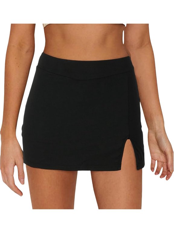 Women's Casual Y2K Summer Mini Skorts, Mid-Waisted Front Split Pencil Bodycon Skirts with Shorts Liner
