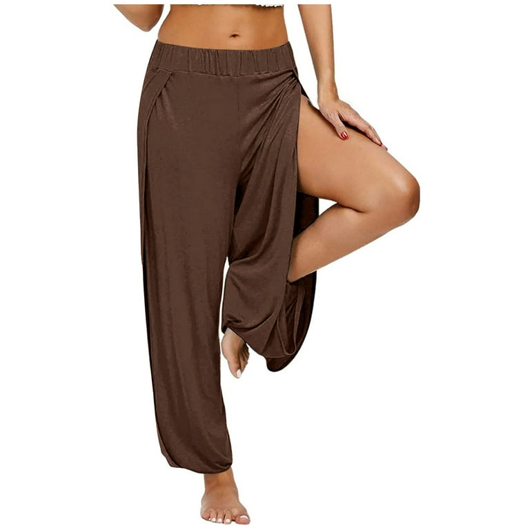 Women's Casual Yoga Pants Sale Plus Size High Split Hippie Harem Elastic  Waisted Hollow Workout Pant Leggings Solid Color Sports Cargos Trousers