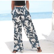 Women's Casual Yoga Print Pants  Loose Wide Leg Pants Summer Beach Pants ,Size 2-14