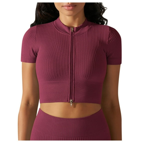 Women's Casual Yoga Zipper Short Sleeve Tight Fitness Top