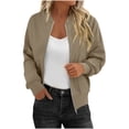 thumbnail image 1 of Women’s Casual Zip Up Bomber Jacket Long Sleeve Stand Collar Lightweight Sweatshirt Coat with Pockets Solid Color Fall Outerwear Top for Everyday Wear, 1 of 9