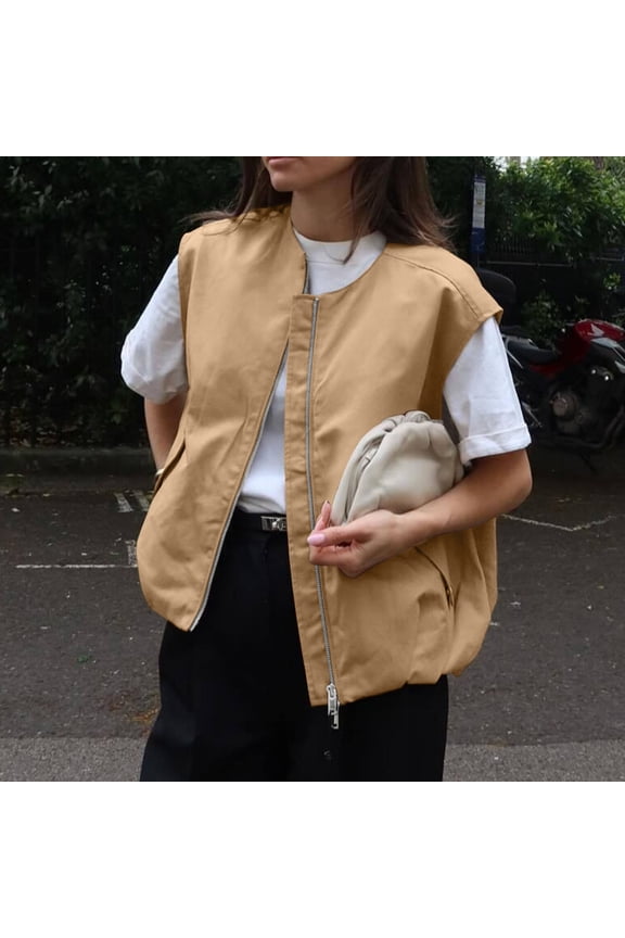 Women's Casual Zip Up Cargo Vest Cropped Sleeveless Ruched Hem Jackets Tops With Pockets Vest Quilted Womens Herringbone Jacket Lined Vest Women Denim Vest Dress for Women Pa Vest Women Puffy Vest