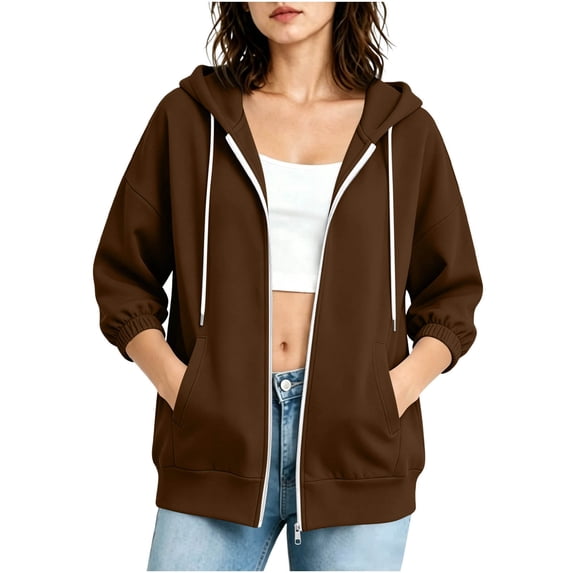 Women’s Casual Zip Up Hoodie Jacket with Pockets Lightweight Sweatshirt Coat