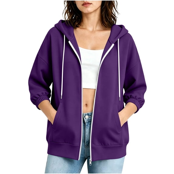 Women’s Casual Zip Up Hoodie Jacket with Pockets Lightweight Sweatshirt Coat