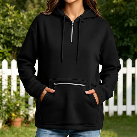 Women's Casual Zip-Up Hoodie Long Sleeve Solid Loose Fit
