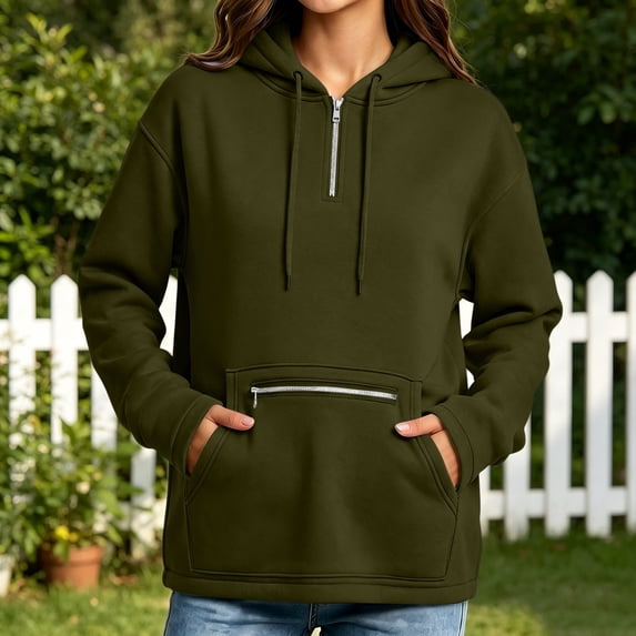 Women's Casual Zip-Up Hoodie Long Sleeve Solid Loose Fit