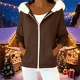 thumbnail image 1 of Women's Casual Zip Up Hoodie Sweatshirt Long Sleeve Drawstring Faux Fur Collar Hooded Jacket Everyday Wear Pockets (XL, Coffee), 1 of 9